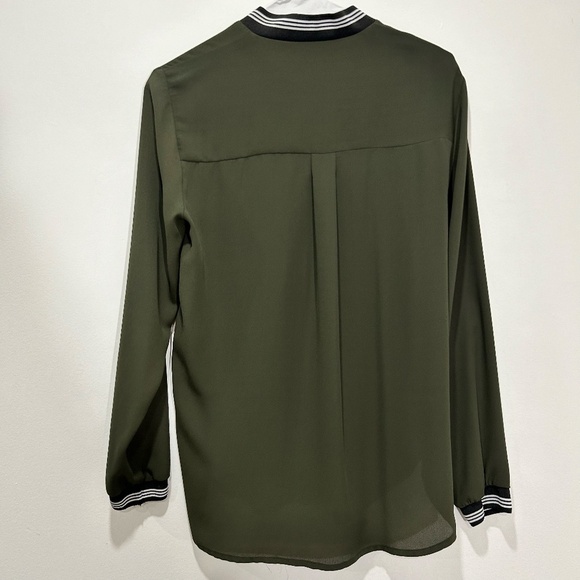 TOPSHOP Army Green Button-up Long-sleeve with Ribbed Collar/Arm US Size 4 - Picture 3 of 5